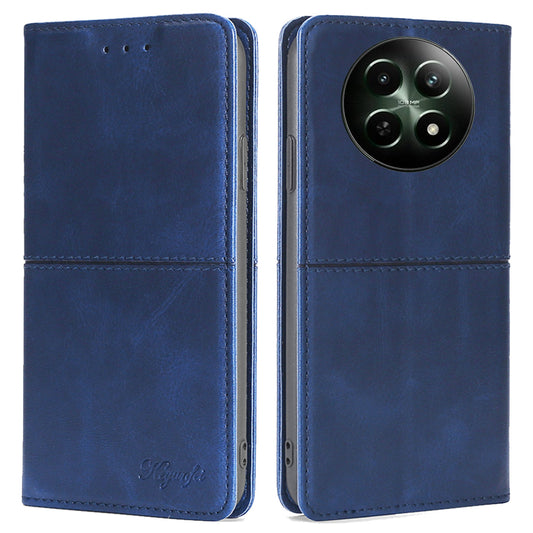 For Realme 12 Case 2 Card Slots Magnetic Closure Folio Leather Cell Phone Cover - Blue
