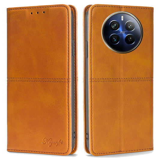 For Realme 12 Pro 5G / 12 Pro+ 5G Case PU Leather Phone Cover with Viewing Stand / 2 Card Holder - Light Brown