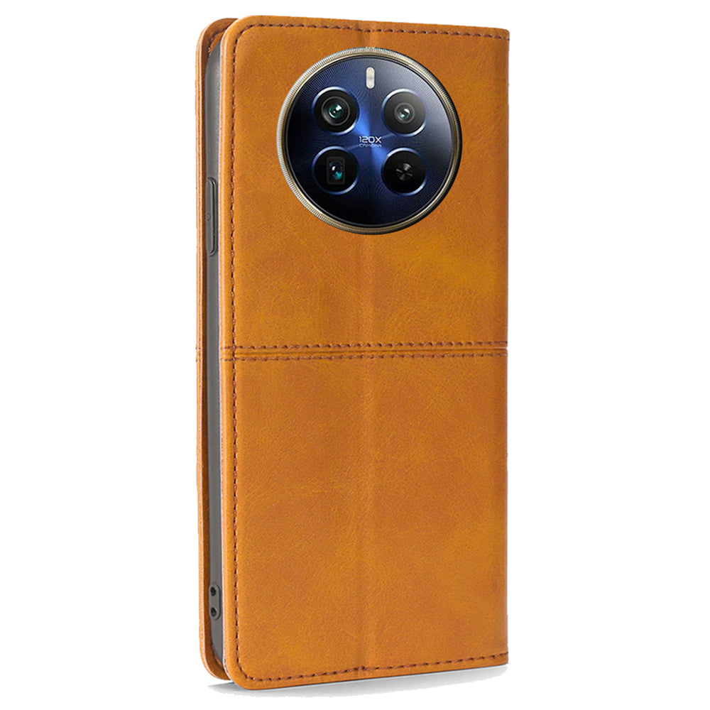 For Realme 12 Pro 5G / 12 Pro+ 5G Case PU Leather Phone Cover with Viewing Stand / 2 Card Holder - Light Brown