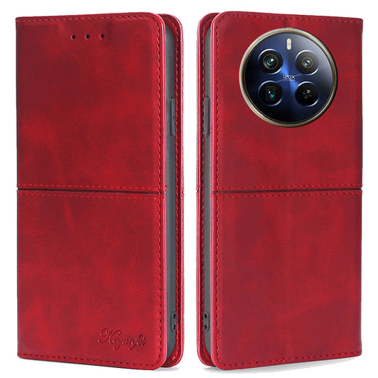 For Realme 12 Pro 5G / 12 Pro+ 5G Case PU Leather Phone Cover with Viewing Stand / 2 Card Holder - Red