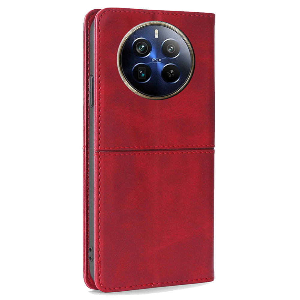 For Realme 12 Pro 5G / 12 Pro+ 5G Case PU Leather Phone Cover with Viewing Stand / 2 Card Holder - Red