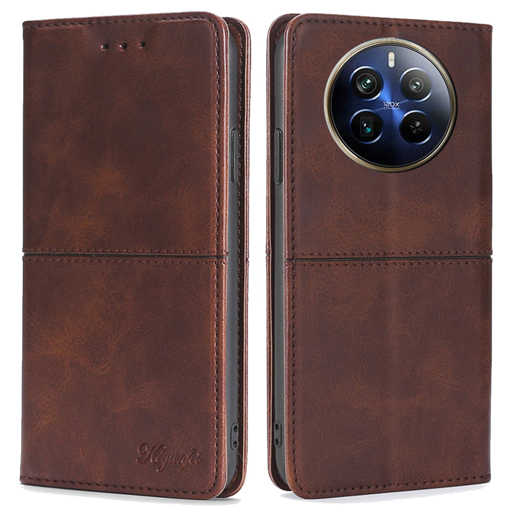 For Realme 12 Pro 5G / 12 Pro+ 5G Case PU Leather Phone Cover with Viewing Stand / 2 Card Holder - Dark Brown