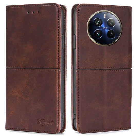 For Realme 12 Pro 5G / 12 Pro+ 5G Case PU Leather Phone Cover with Viewing Stand / 2 Card Holder - Dark Brown