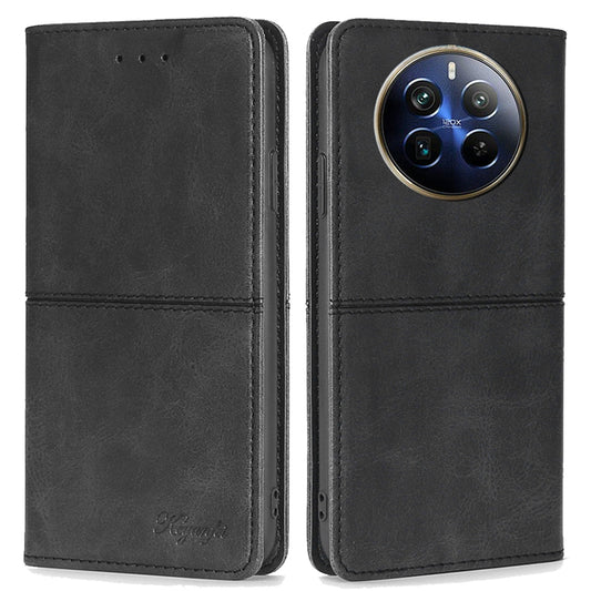 For Realme 12 Pro 5G / 12 Pro+ 5G Case PU Leather Phone Cover with Viewing Stand / 2 Card Holder - Black