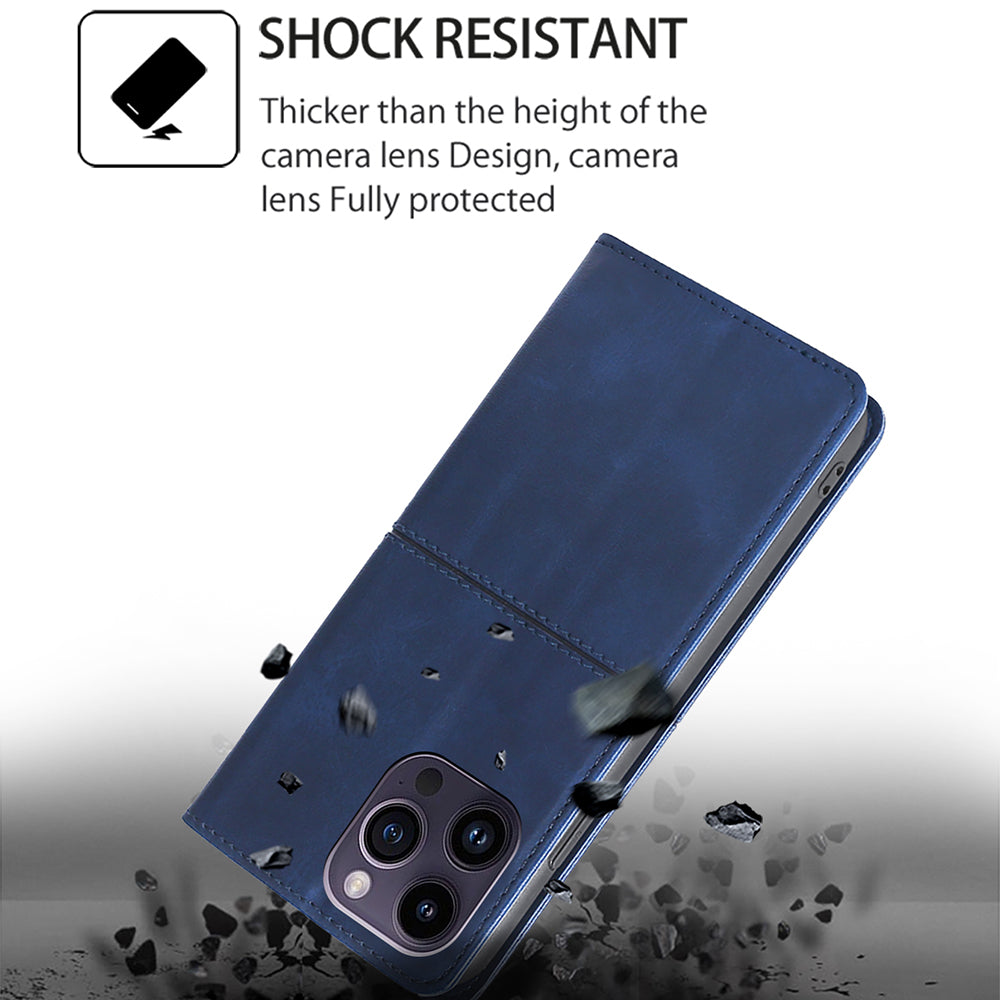 For Motorola Moto G34 5G Case Cowhide Texture Leather Auto Magnetic Closed Phone Cover - Blue