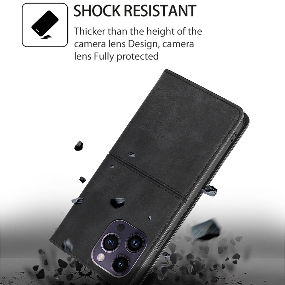 For Motorola Moto G24 4G / Moto G04 4G Case Cowhide Texture Leather Card Holder Shockproof Phone Cover - Black