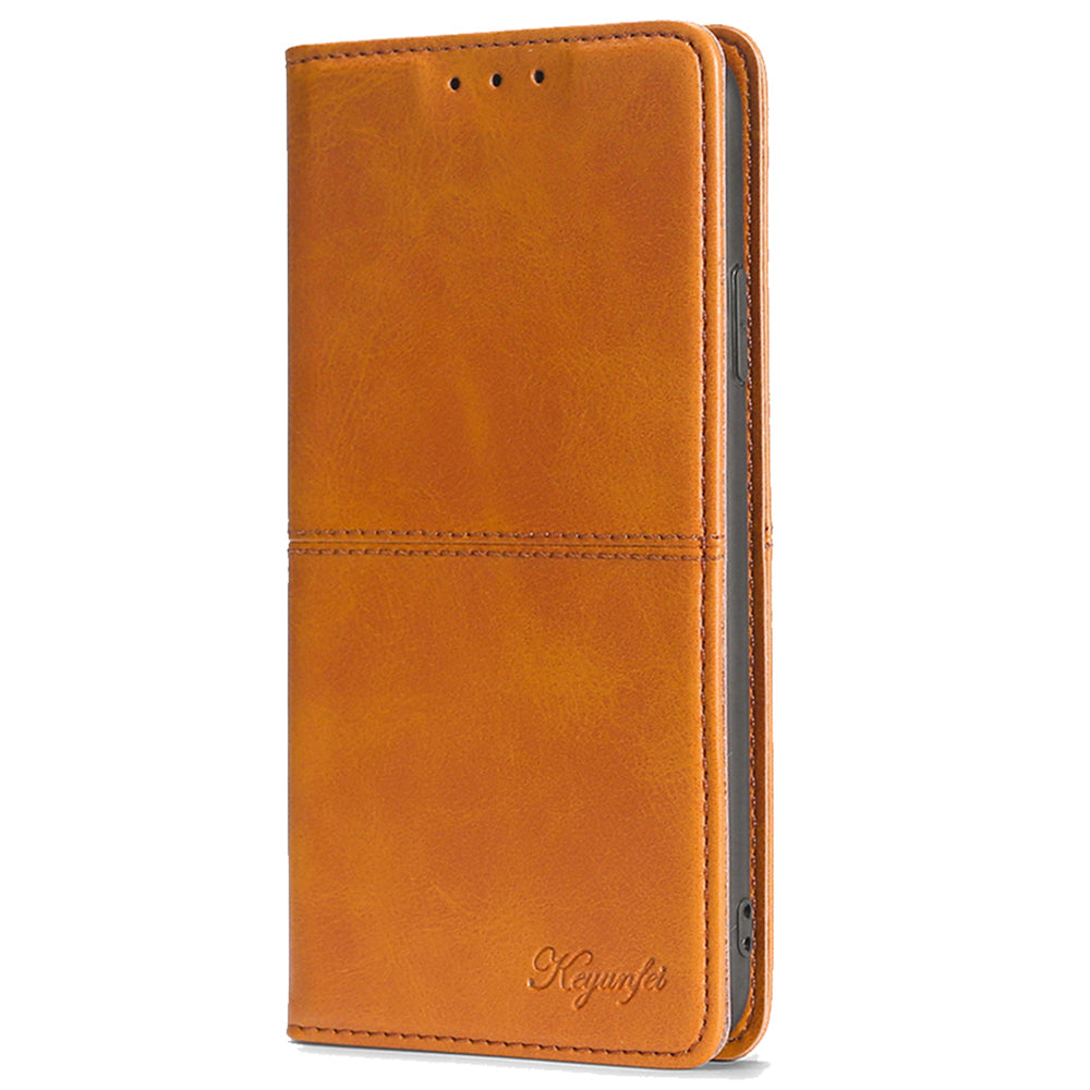 For Oppo Reno11 F 5G / F25 Pro 5G Case with Card Holder PU Leather Cowhide Texture Folio Phone Cover - Light Brown
