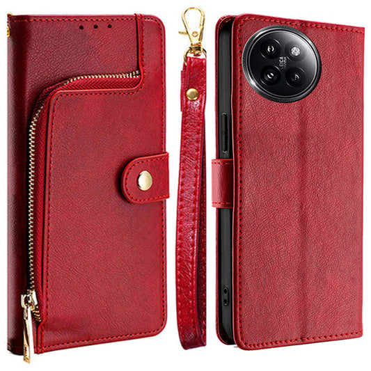 For Xiaomi Civi 4 Pro 5G Case PU Leather Zipper Wallet Anti-scratch Phone Stand Cover - Red