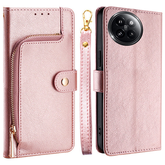 For Xiaomi Civi 4 Pro 5G Case PU Leather Zipper Wallet Anti-scratch Phone Stand Cover - Rose Gold