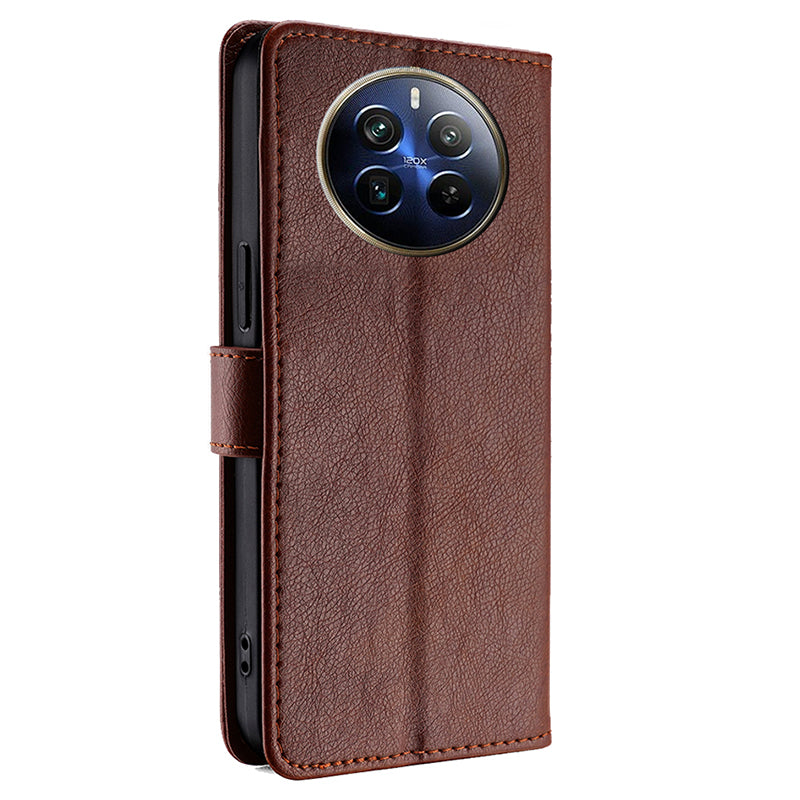 For Realme 12 Pro 5G / 12 Pro+ 5G Zipper Wallet Case Anti-drop Leather Stand Phone Cover - Brown