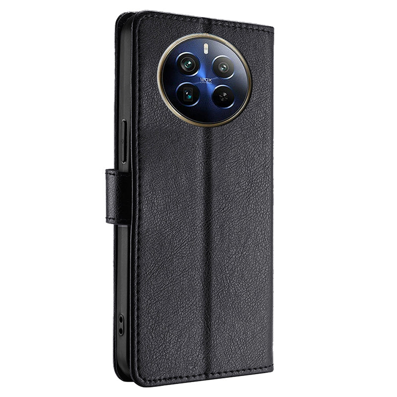 For Realme 12 Pro 5G / 12 Pro+ 5G Zipper Wallet Case Anti-drop Leather Stand Phone Cover - Black