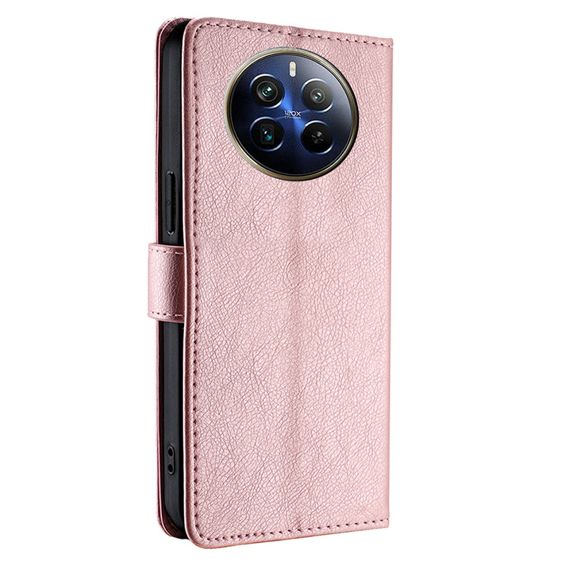 For Realme 12 Pro 5G / 12 Pro+ 5G Zipper Wallet Case Anti-drop Leather Stand Phone Cover - Rose Gold