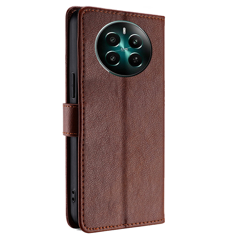 For Realme 12+ 5G Zipper Wallet Case Full Protection Flip Leather Phone Cover - Brown
