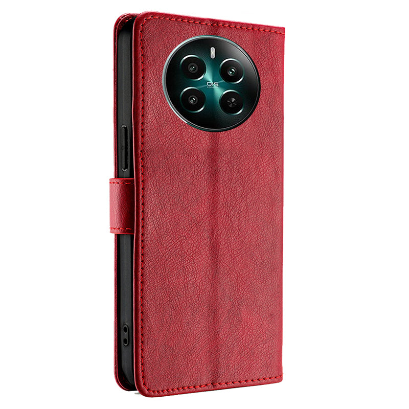 For Realme 12+ 5G Zipper Wallet Case Full Protection Flip Leather Phone Cover - Red