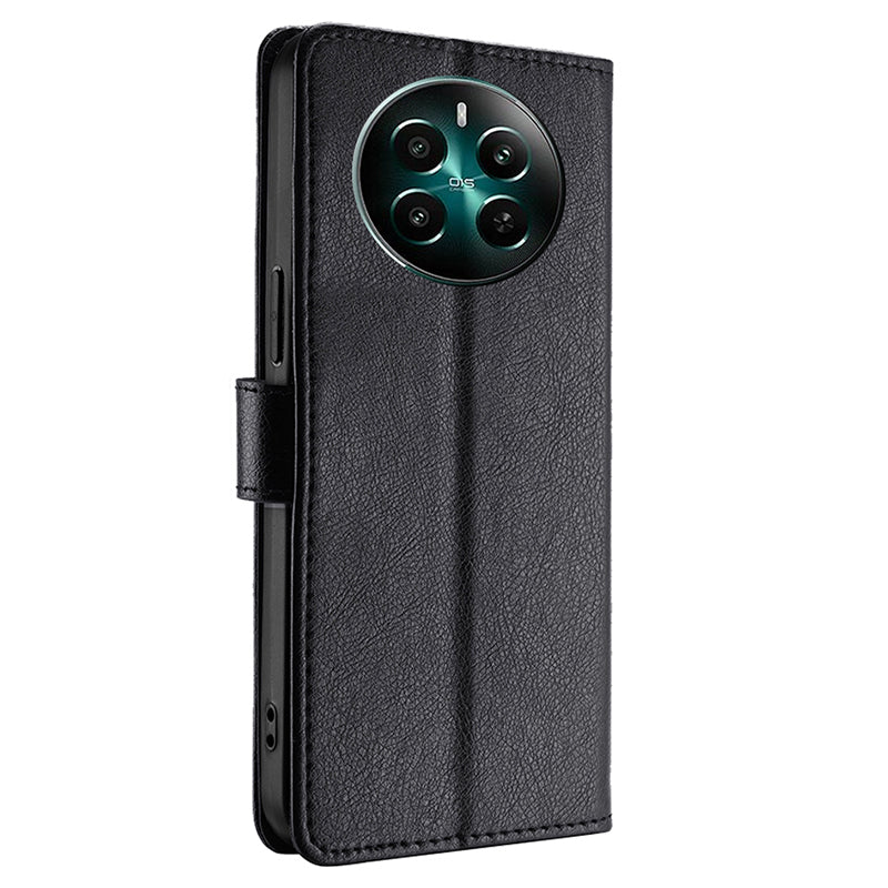 For Realme 12+ 5G Zipper Wallet Case Full Protection Flip Leather Phone Cover - Black