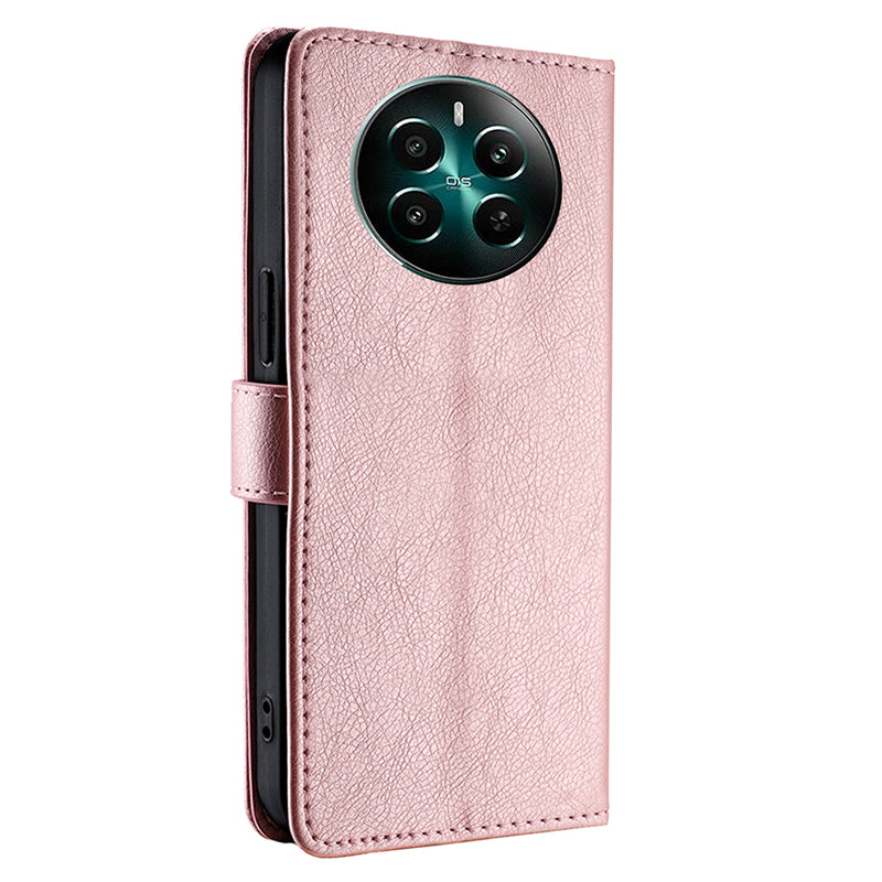 For Realme 12+ 5G Zipper Wallet Case Full Protection Flip Leather Phone Cover - Rose Gold