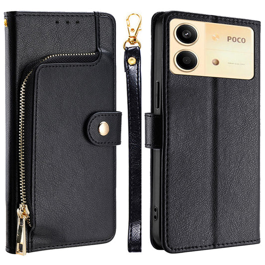 For Xiaomi Redmi Note 13R Pro 5G Stand Case Full Protection Zipper Wallet Leather Phone Cover - Black
