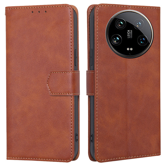 For Xiaomi 14 Ultra Case PU Leather Magnetic Flip Wallet-Style Phone Cover RFID Blocking Wholesale - Brown