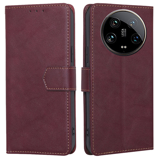 For Xiaomi 14 Ultra Case PU Leather Magnetic Flip Wallet-Style Phone Cover RFID Blocking Wholesale - Wine Red