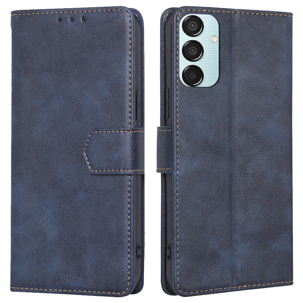 For Samsung Galaxy M15 5G Case Magnetic Clasp Flip Leather RFID Blocking Phone Cover - Blue