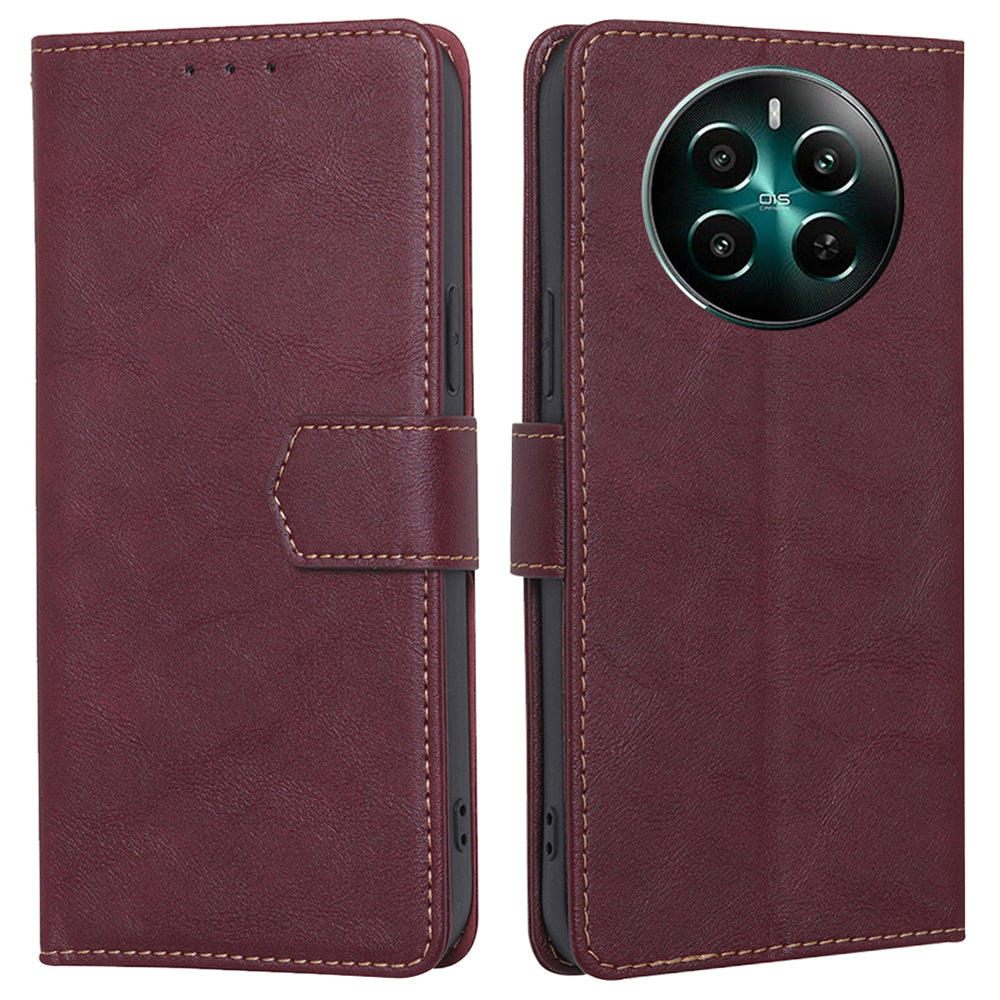 For Realme 12+ 5G Wholesale Phone Case Leather Flip Wallet Cover RFID Blocking - Wine Red