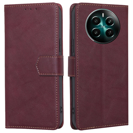 For Realme 12+ 5G Wholesale Phone Case Leather Flip Wallet Cover RFID Blocking - Wine Red