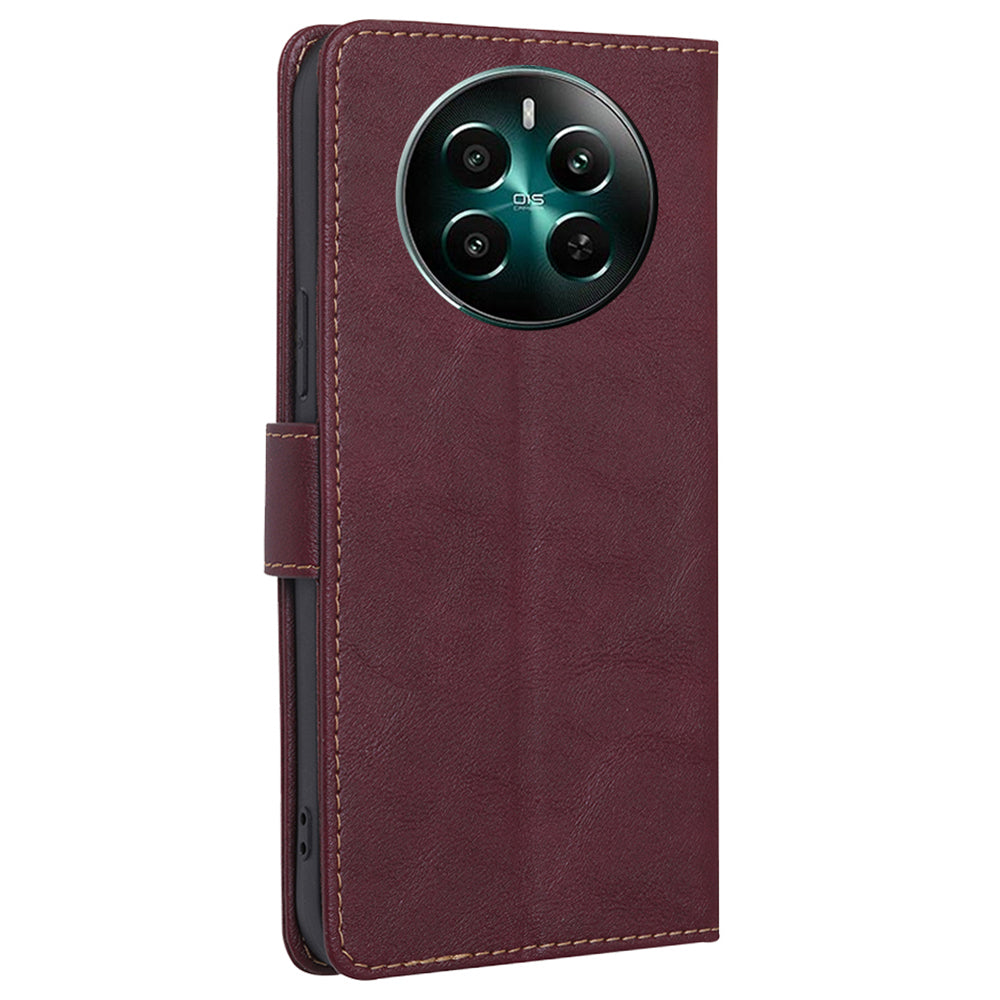 For Realme 12+ 5G Wholesale Phone Case Leather Flip Wallet Cover RFID Blocking - Wine Red