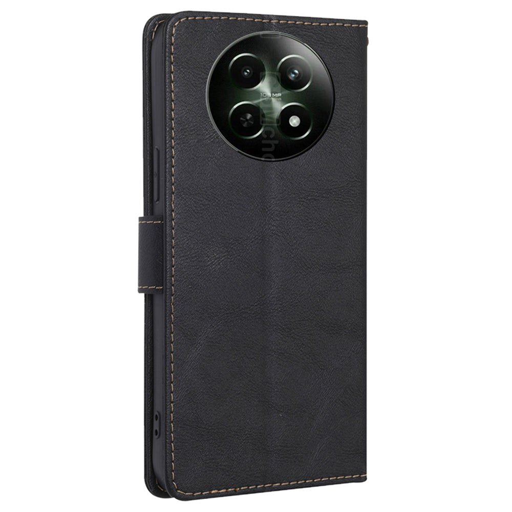 For Realme 12 Wallet Phone Case RFID Blocking Leather Cover Mobile Accessories Wholesale - Black