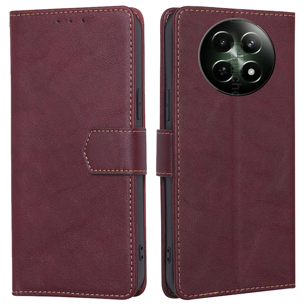 For Realme 12 Wallet Phone Case RFID Blocking Leather Cover Mobile Accessories Wholesale - Wine Red