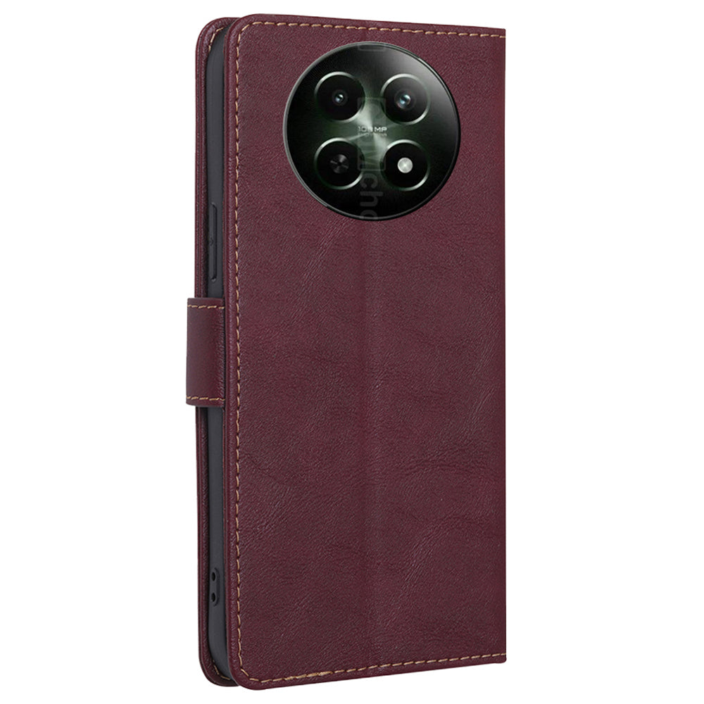 For Realme 12 Wallet Phone Case RFID Blocking Leather Cover Mobile Accessories Wholesale - Wine Red
