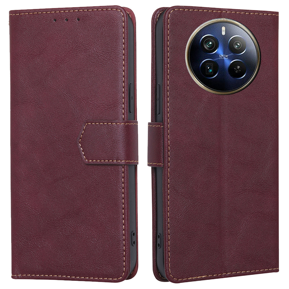 For Realme 12 Pro 5G / 12 Pro+ 5G Wholesale Phone Case RFID Blocking PU Leather Wallet Cover - Wine Red