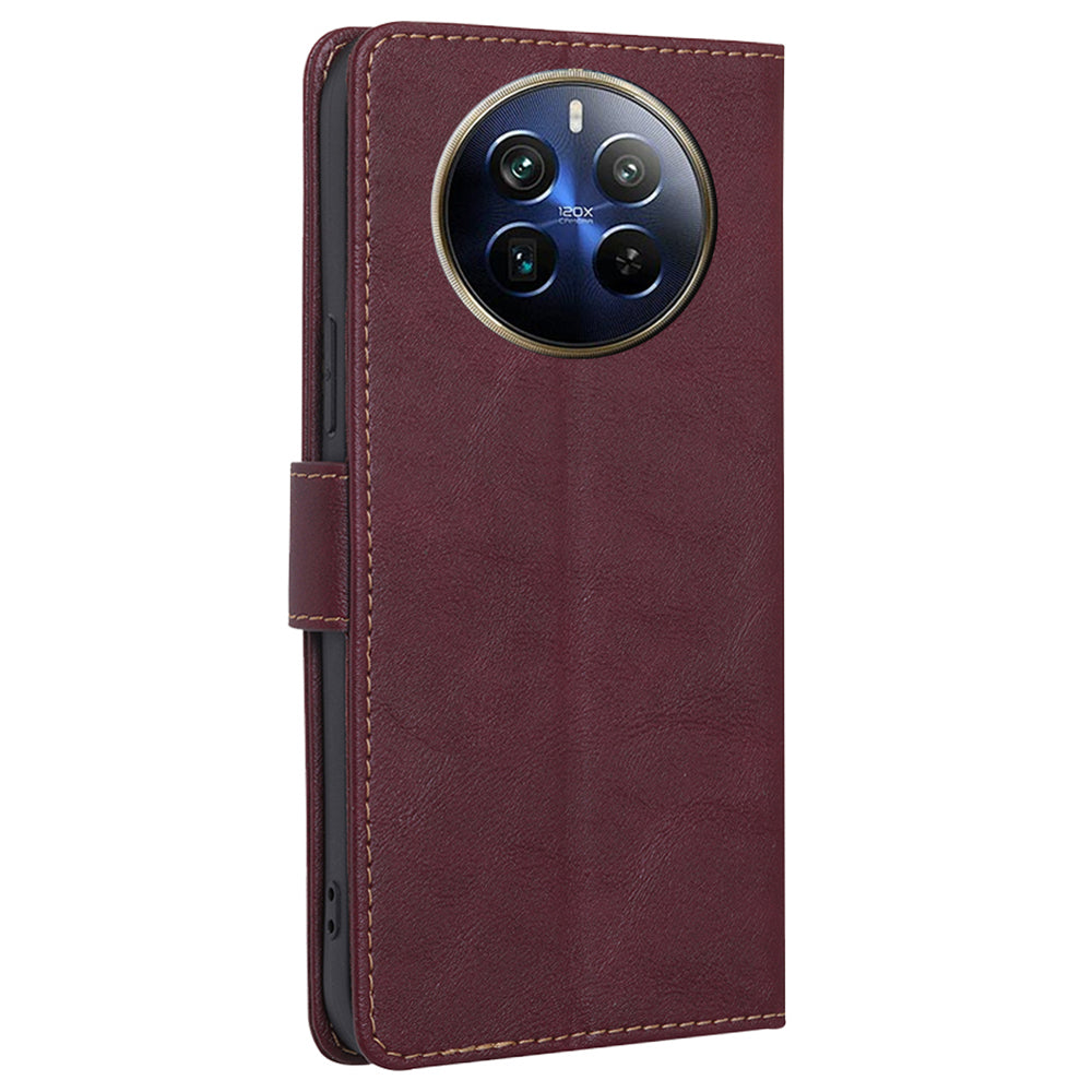 For Realme 12 Pro 5G / 12 Pro+ 5G Wholesale Phone Case RFID Blocking PU Leather Wallet Cover - Wine Red