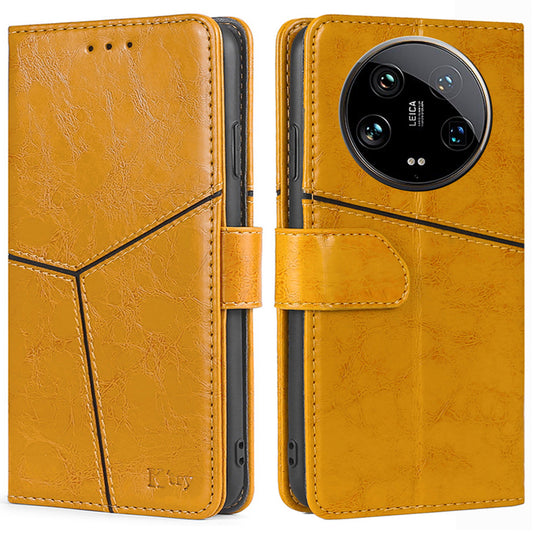 For Xiaomi 14 Ultra Case PU Leather Geometric Splicing Cell Phone Cover - Yellow