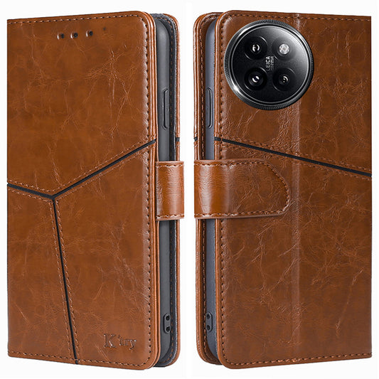 For Xiaomi Civi 4 Pro 5G Case Wallet Geometric Splicing Phone Cover with Adjustable Stand - Light Brown