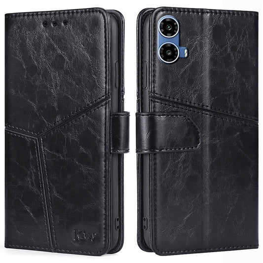For Motorola Moto G34 5G Case Geometric Splicing Wallet Design Smartphone Cover - Black