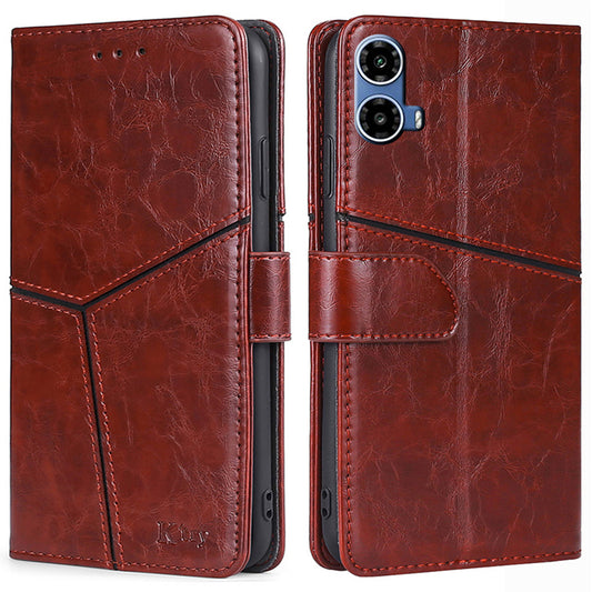 For Motorola Moto G34 5G Case Geometric Splicing Wallet Design Smartphone Cover - Dark Brown