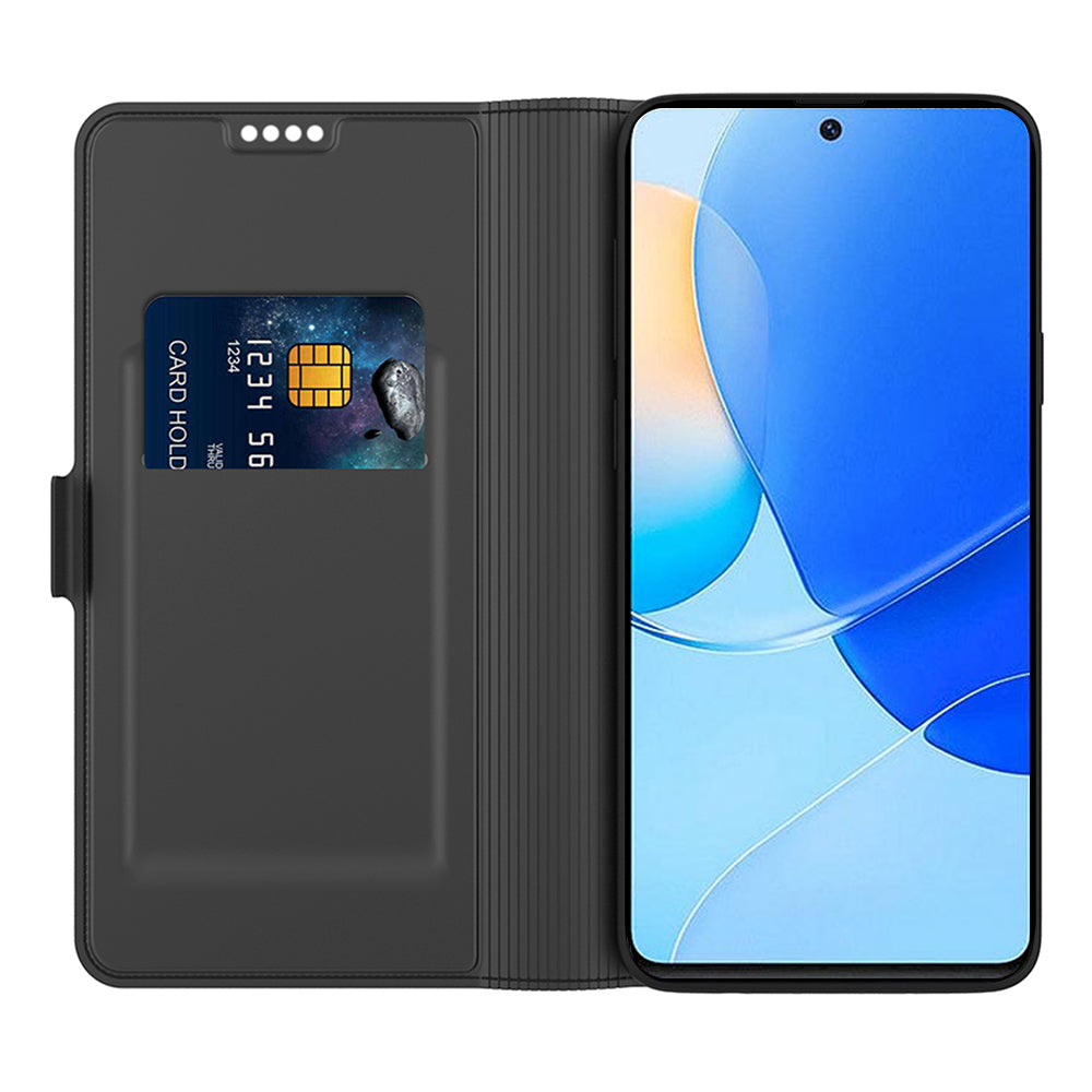 For Motorola Edge 50 Pro 5G Case Card Holder Leather+TPU Stand Phone Cover - Black