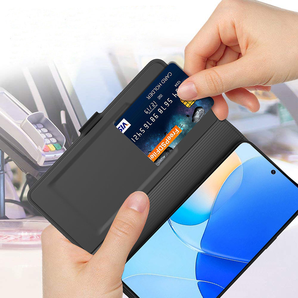 For Motorola Edge 50 Pro 5G Case Card Holder Leather+TPU Stand Phone Cover - Black