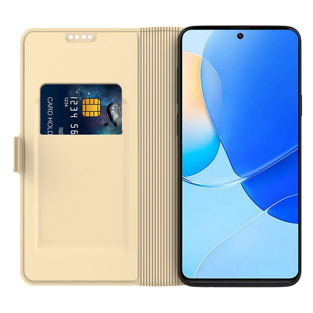For Motorola Edge 50 Pro 5G Case Card Holder Leather+TPU Stand Phone Cover - Gold