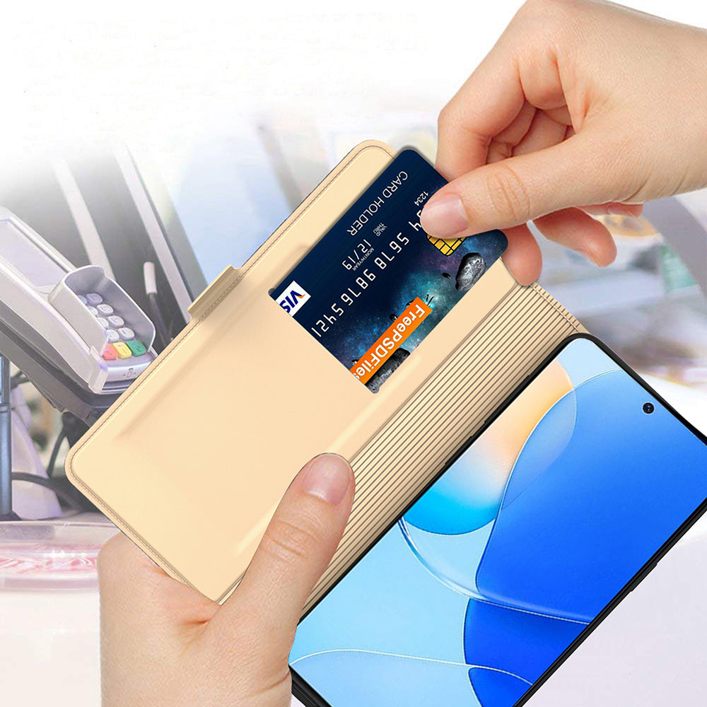 For Motorola Edge 50 Pro 5G Case Card Holder Leather+TPU Stand Phone Cover - Gold
