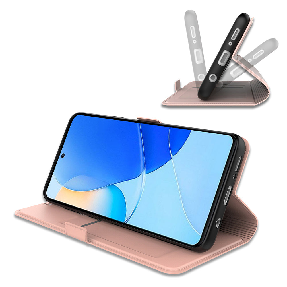 For Motorola Edge 50 Pro 5G Case Card Holder Leather+TPU Stand Phone Cover - Rose Gold