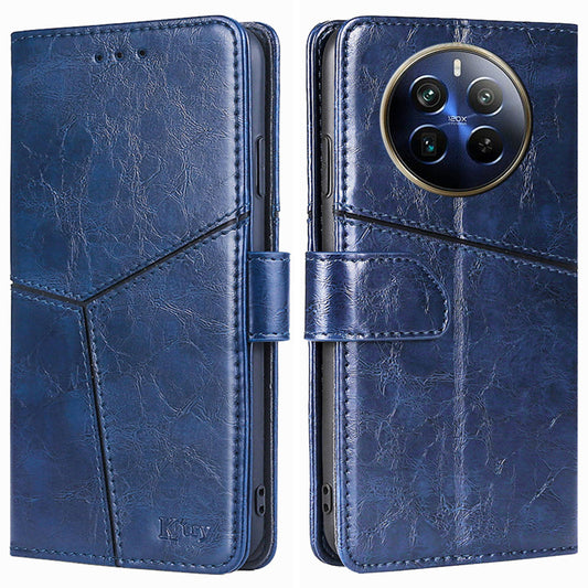 For Realme 12 Pro 5G / 12 Pro+ 5G Case Geometric Splicing Stand Cell Phone Cover with Wallet Design - Blue