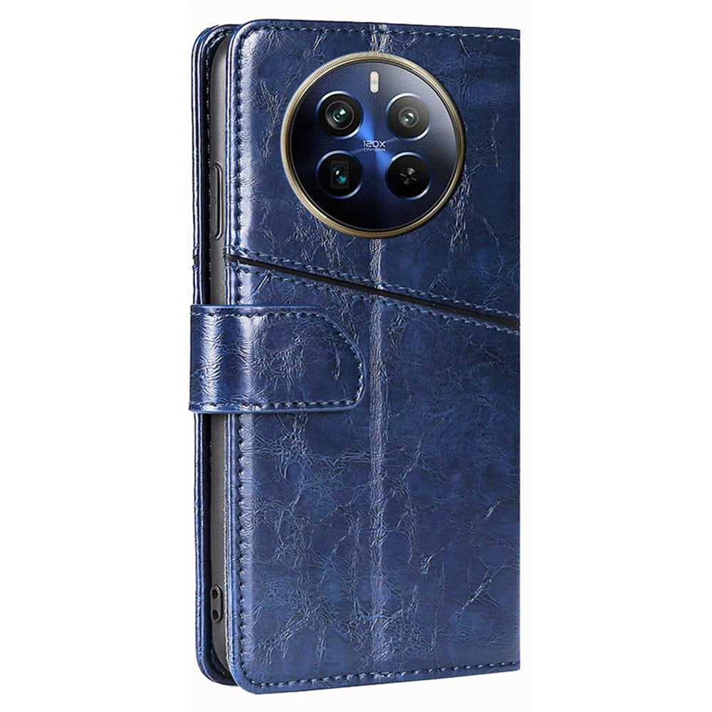 For Realme 12 Pro 5G / 12 Pro+ 5G Case Geometric Splicing Stand Cell Phone Cover with Wallet Design - Blue
