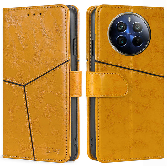 For Realme 12 Pro 5G / 12 Pro+ 5G Case Geometric Splicing Stand Cell Phone Cover with Wallet Design - Yellow