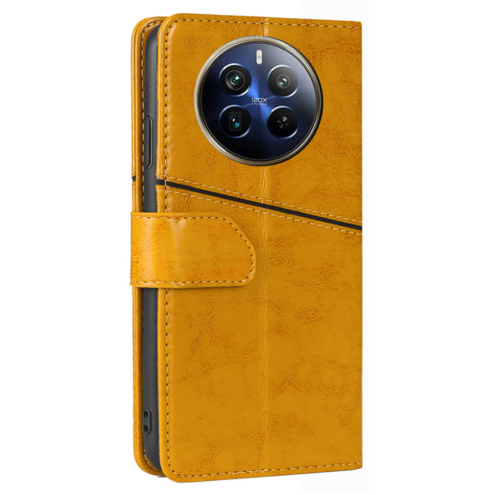 For Realme 12 Pro 5G / 12 Pro+ 5G Case Geometric Splicing Stand Cell Phone Cover with Wallet Design - Yellow