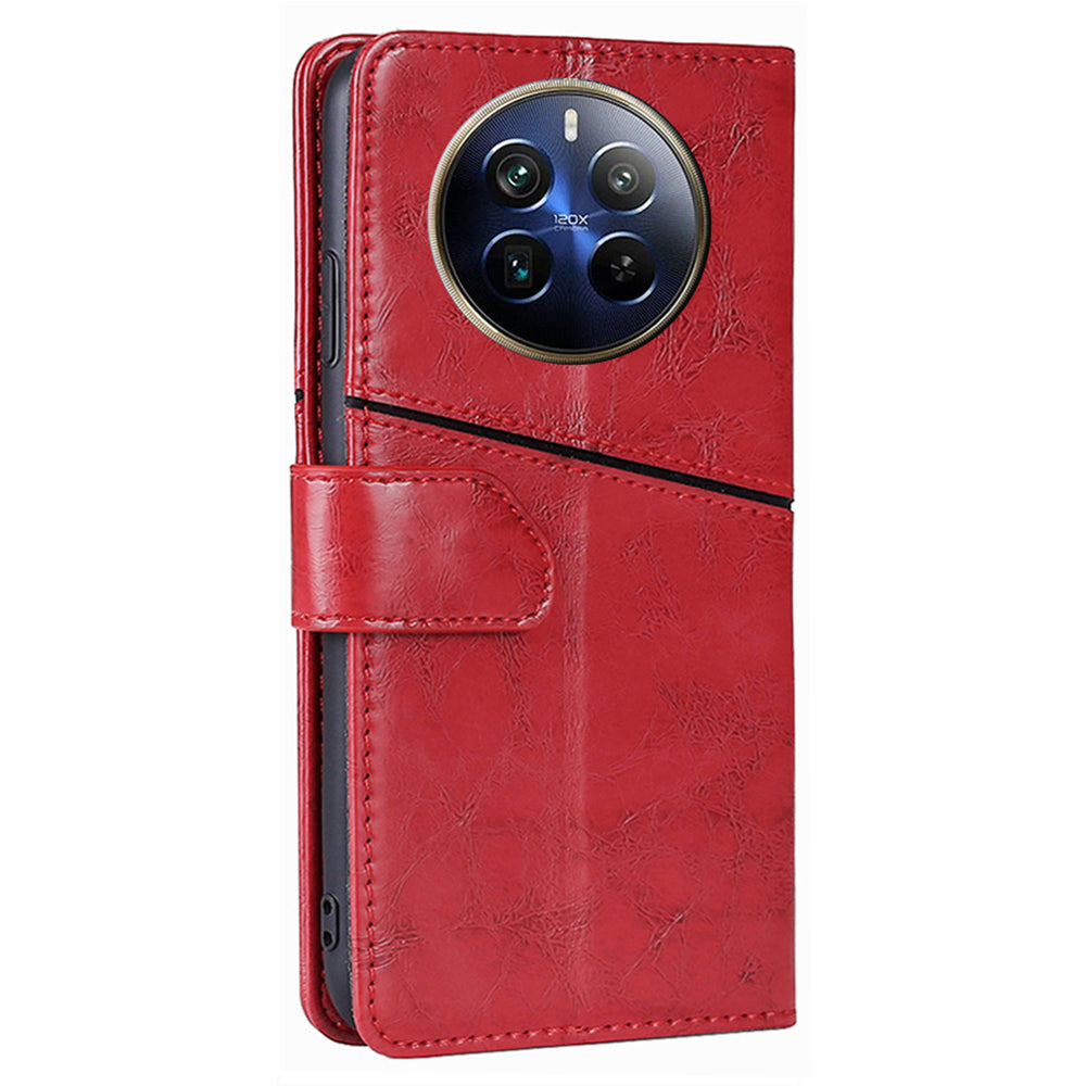For Realme 12 Pro 5G / 12 Pro+ 5G Case Geometric Splicing Stand Cell Phone Cover with Wallet Design - Red