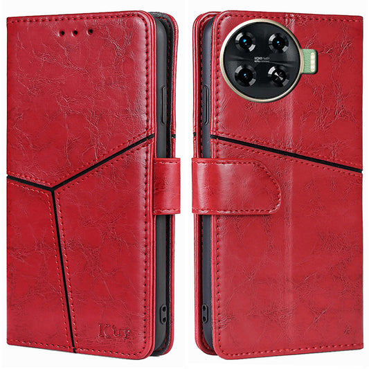 For Transsion Tecno Spark 20 Pro+ Case Geometric Splicing Wallet Drop-resistant Phone Cover - Red