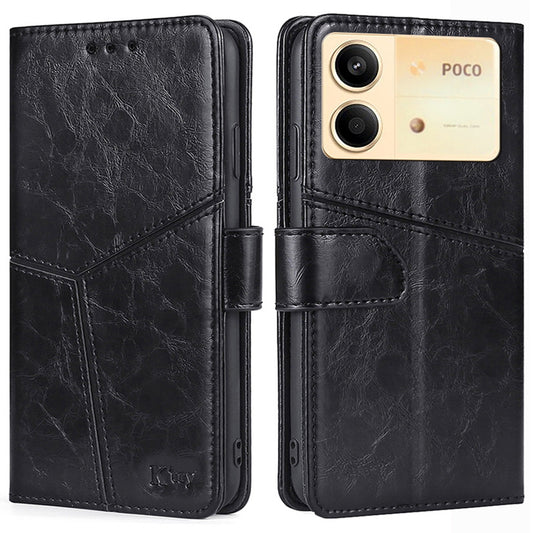 For Xiaomi Redmi Note 13R Pro 5G Case Geometric Splicing Stand Shock Absorbing Phone Cover - Black