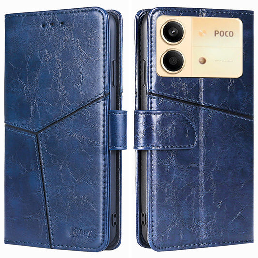 For Xiaomi Redmi Note 13R Pro 5G Case Geometric Splicing Stand Shock Absorbing Phone Cover - Blue
