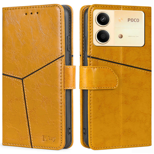 For Xiaomi Redmi Note 13R Pro 5G Case Geometric Splicing Stand Shock Absorbing Phone Cover - Yellow